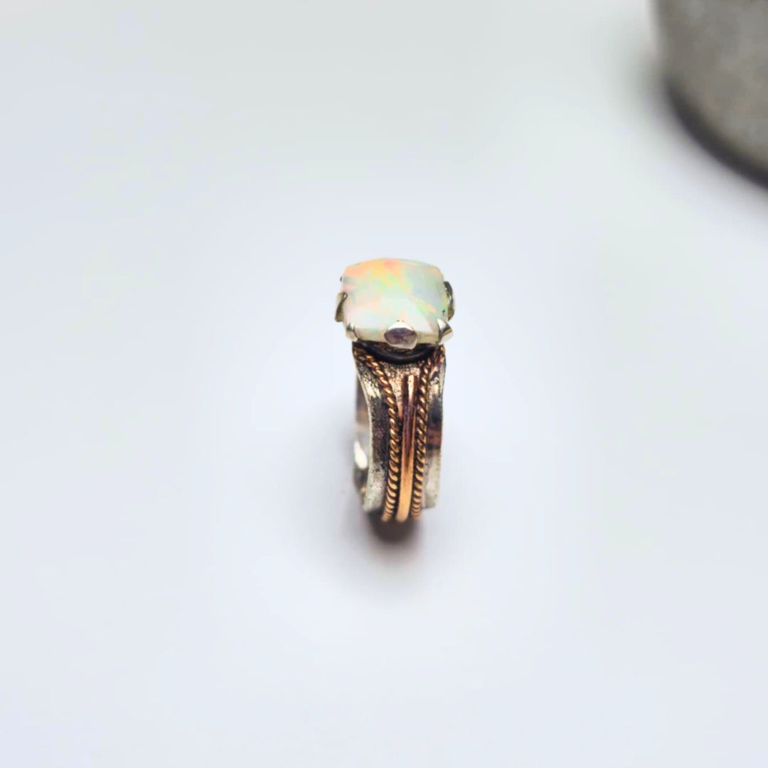 ONE Square Opal Ring, Sterling Silver and Rose Gold