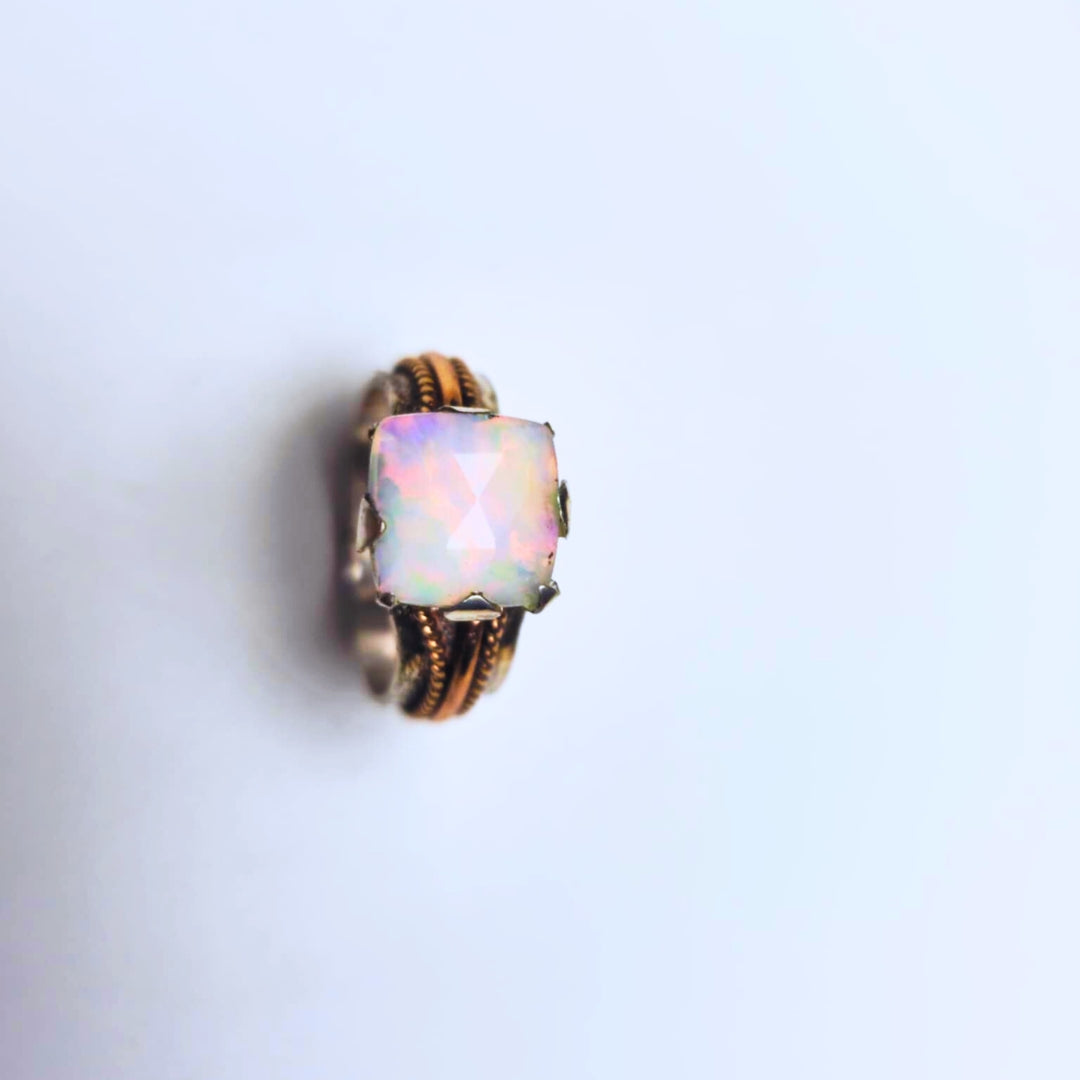 ONE Square Opal Ring, Sterling Silver and Rose Gold