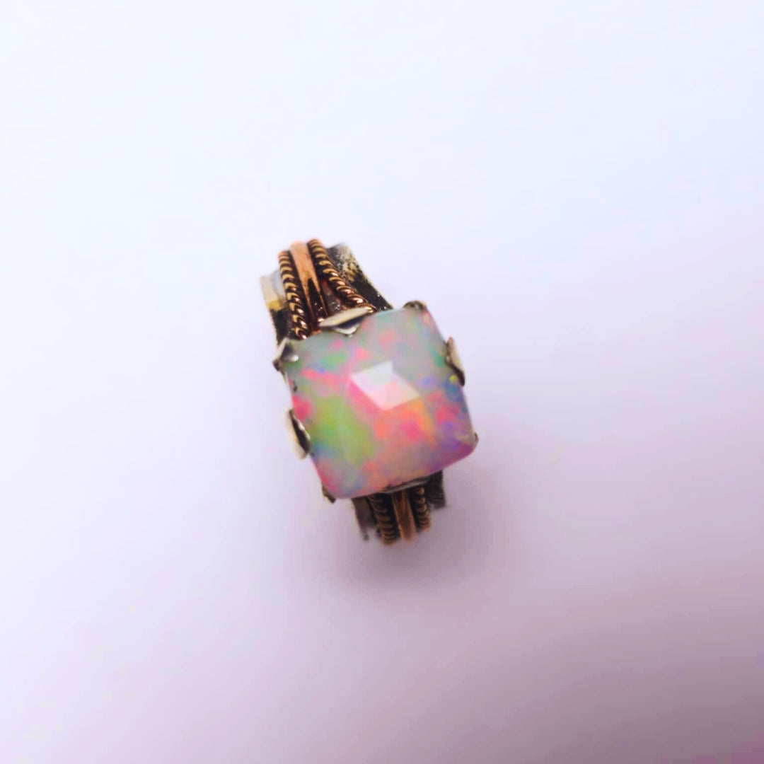 ONE Square Opal Ring, Sterling Silver and Rose Gold