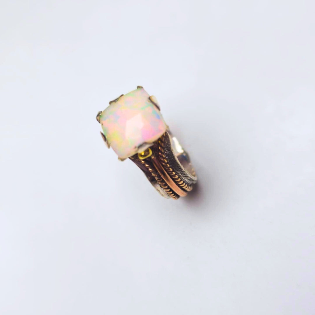 ONE Square Opal Ring, Sterling Silver and Rose Gold