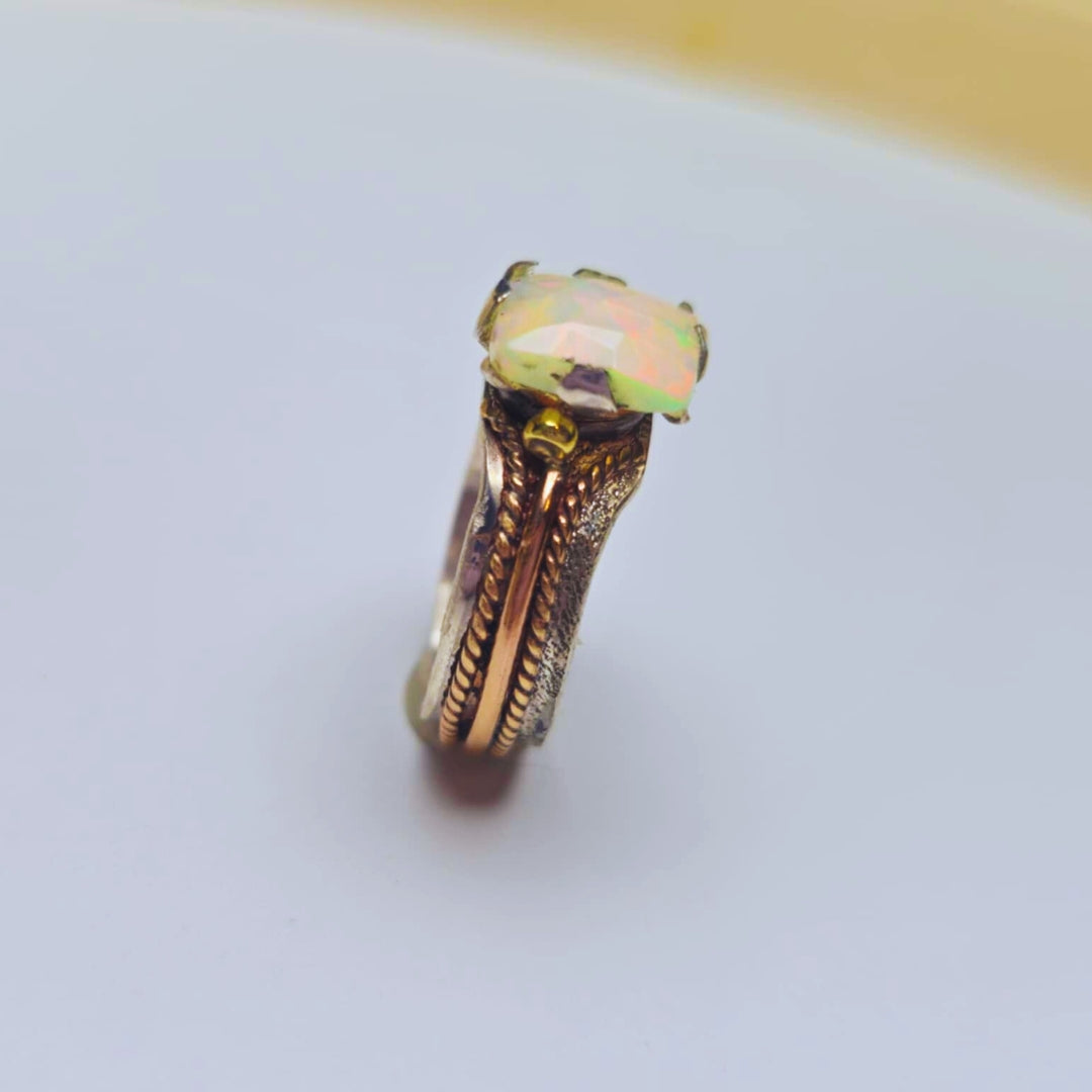 ONE Square Opal Ring, Sterling Silver and Rose Gold