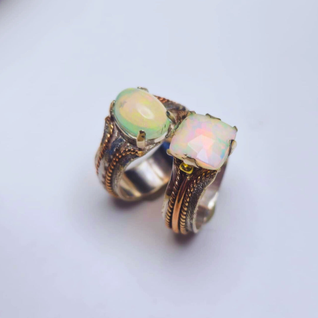 ONE Square Opal Ring, Sterling Silver and Rose Gold