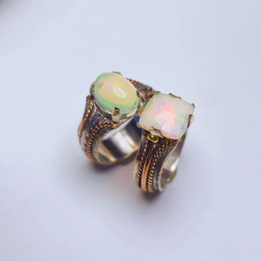 ONE Square Opal Ring, Sterling Silver and Rose Gold