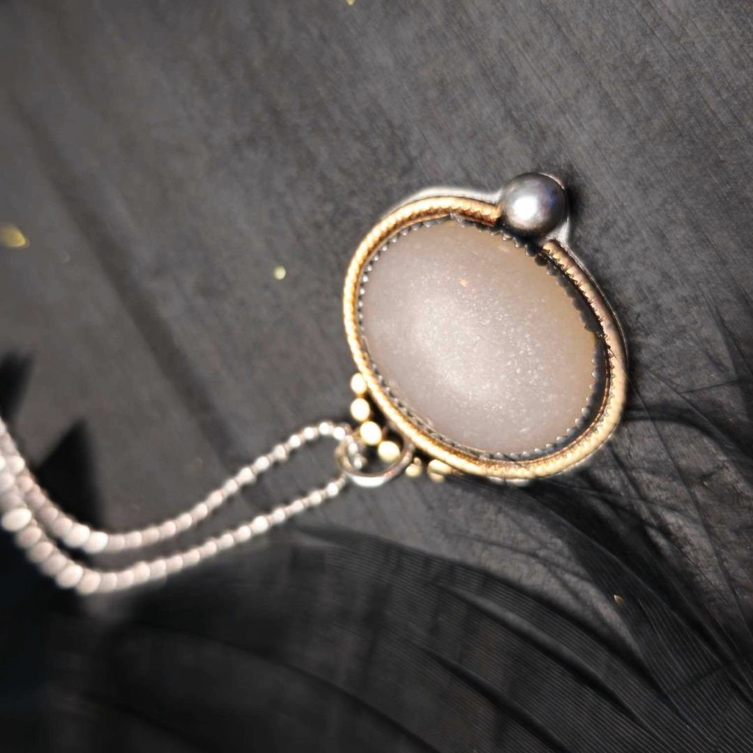 Moonstone Pendant Necklace – Artisan Jewelry in Sterling Silver and Rose Gold-Filled