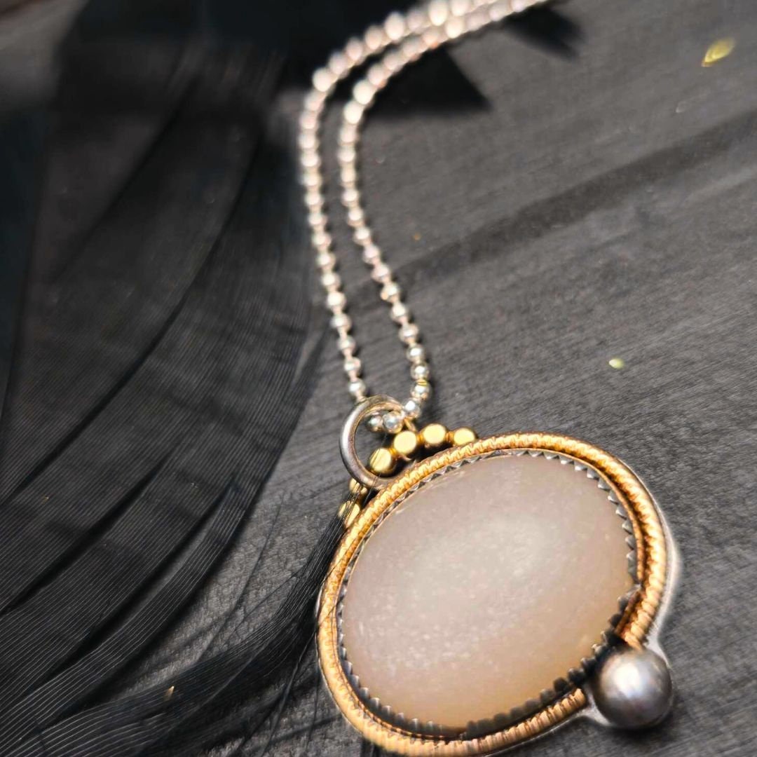 Moonstone Pendant Necklace – Artisan Jewelry in Sterling Silver and Rose Gold-Filled