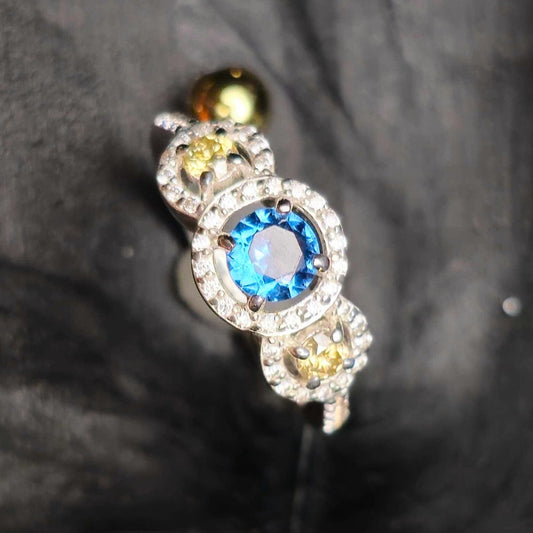 Paraiba Blue Quartz and Yellow Moissanite Ring – Sterling Silver