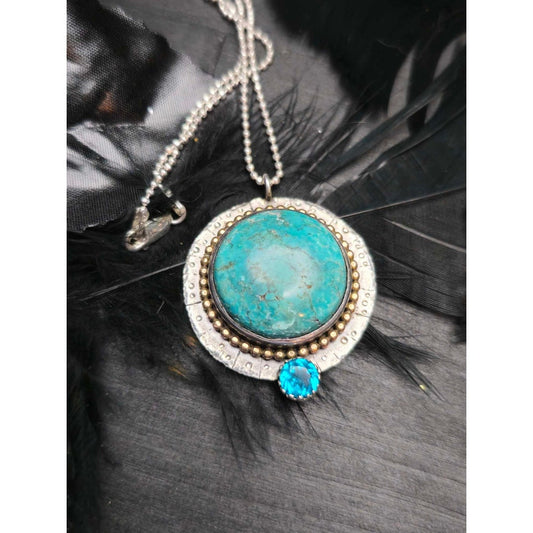 Turquoise and Sterling Silver Pendant – Handmade Boho Necklace with Paraiba Blue Quartz