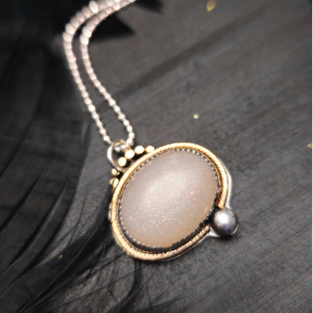 Moonstone Pendant Necklace – Artisan Jewelry in Sterling Silver and Rose Gold-Filled