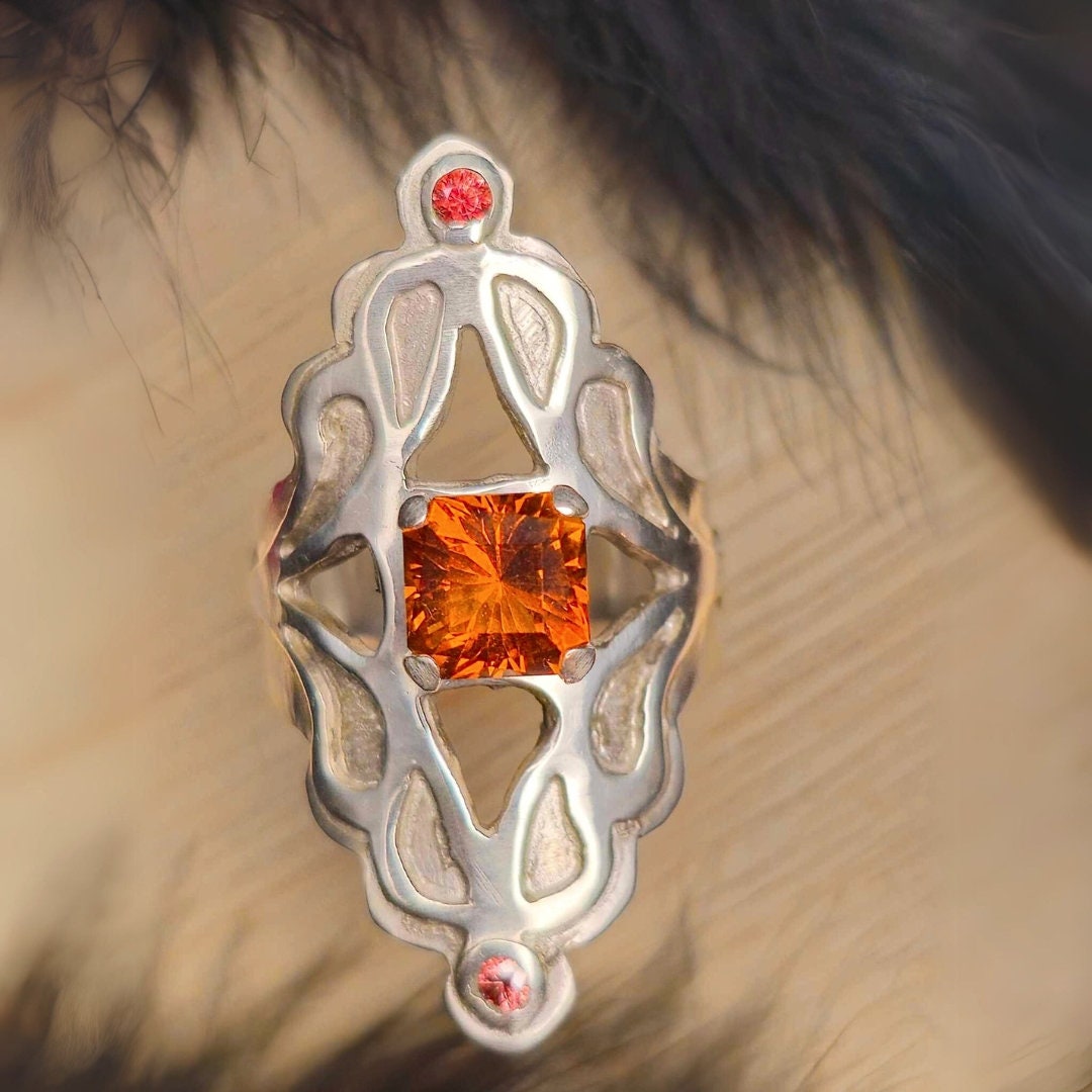 Orange Spessartite Garnet Ring – Sterling Silver Boho Chic Statement Jewelry