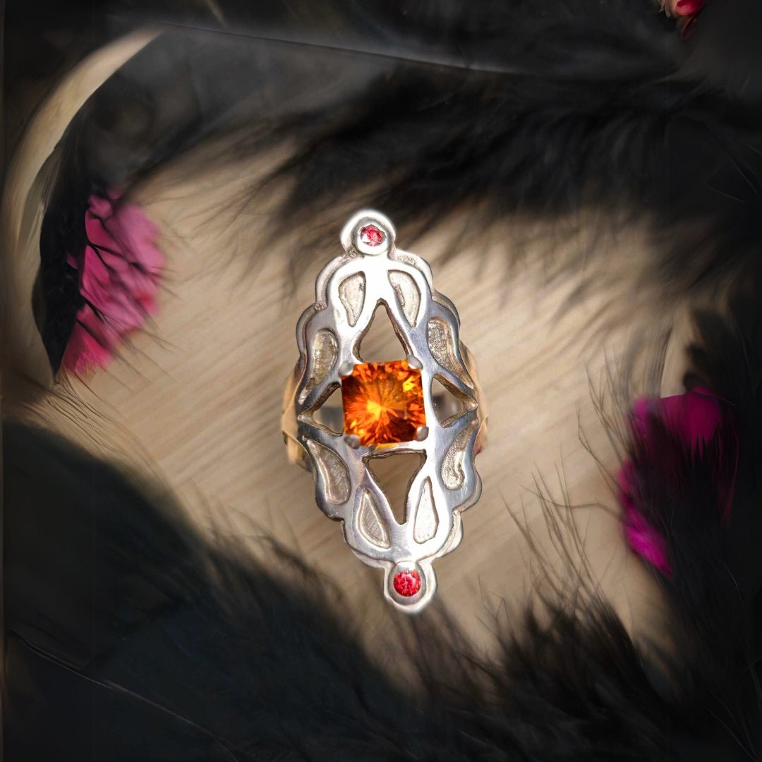 Orange Spessartite Garnet Ring – Sterling Silver Boho Chic Statement Jewelry