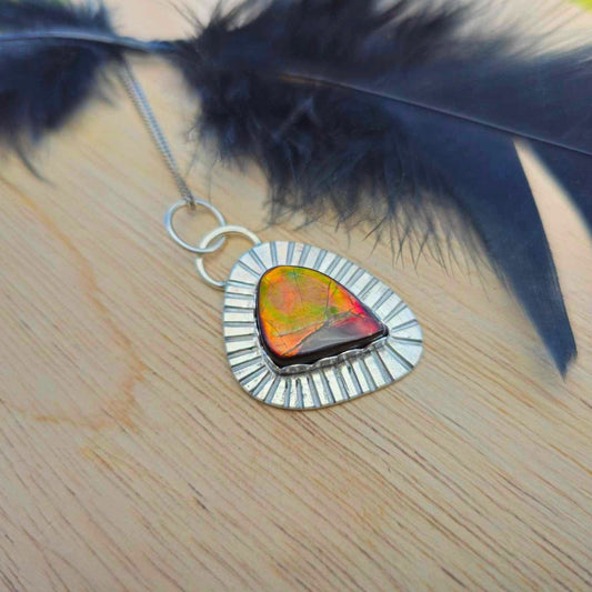 Ammolite Stone Pendant – Handcrafted in Sterling Silver