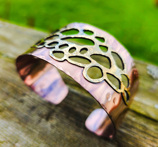 Intricately Handcrafted Copper Cuff – Healing Jewelry with Textured Brass Accents