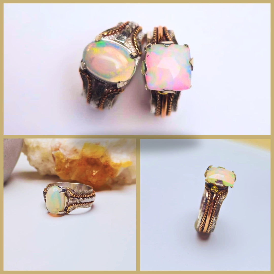 ONE Square Opal Ring, Sterling Silver and Rose Gold