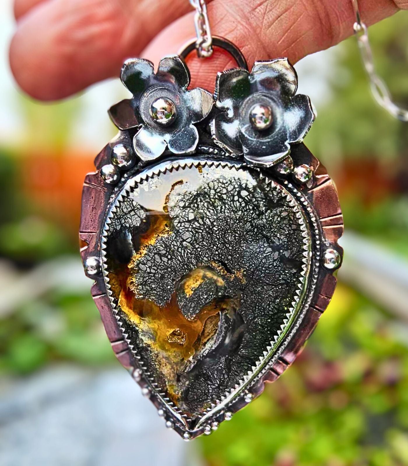 Nature-Inspired Copper Pendant with Marcasite Stone