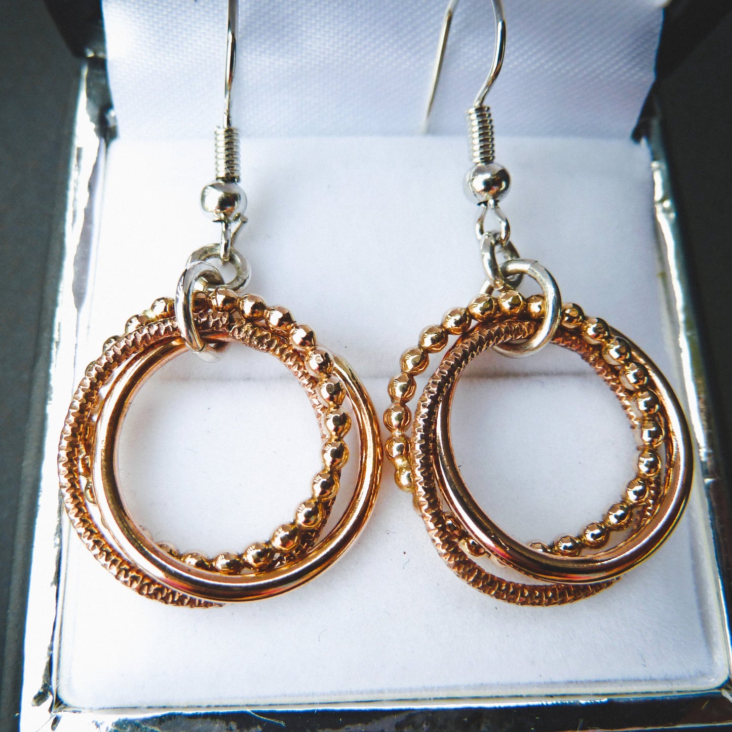 Triplet Yellow and Rose gold earrings